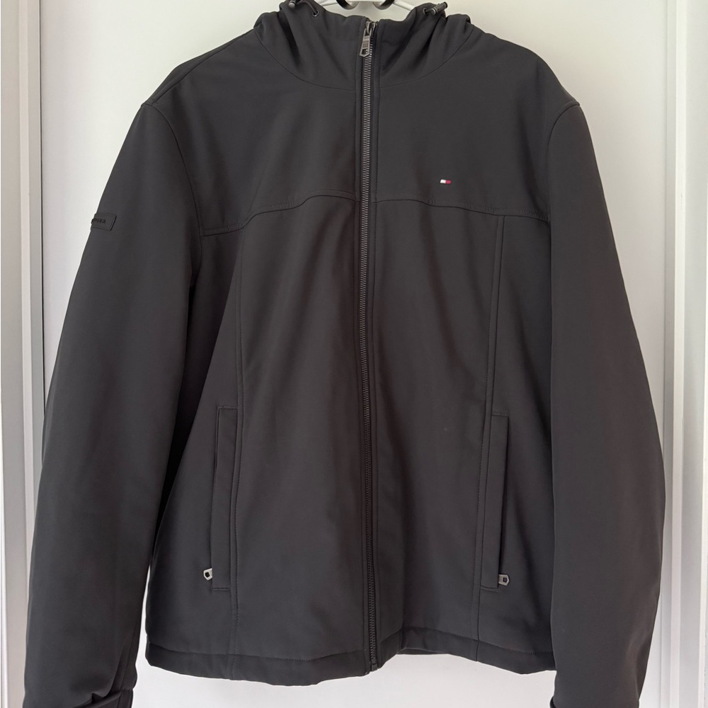 Tommy Hilfiger Black Hooded Jacket Mens Full Zip Lightweight Windbreaker Casual